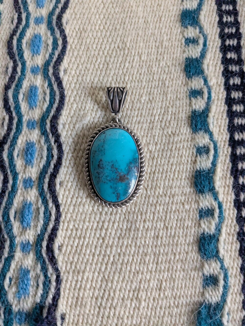 Turquoise Oval Sterling Silver Pendant - Blue Stone